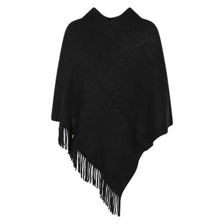 Poncho noir uni avec une coupe ample sans manches et un col en v - Image 2