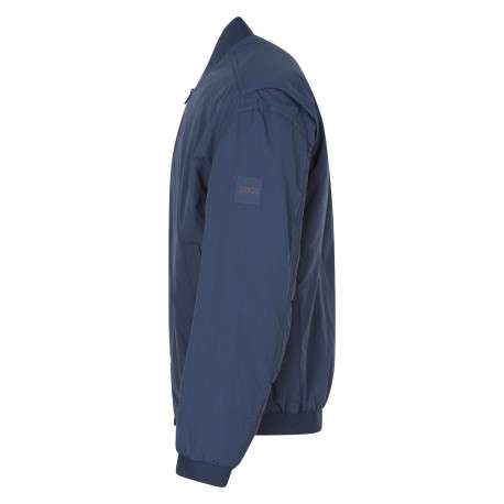 Bomber zippé bleu uni avec une coupe oversize et un col rond - Image 3