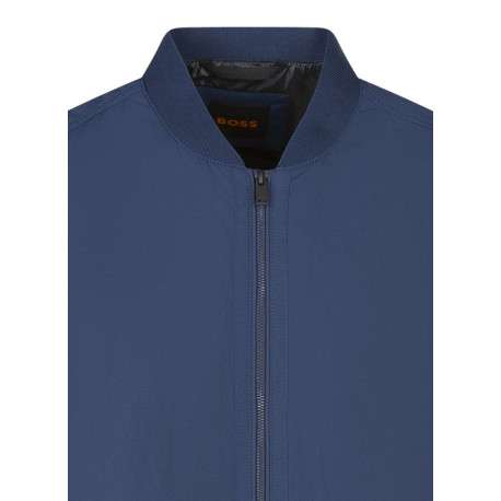 Bomber zippé bleu uni avec une coupe oversize et un col rond - Image 4