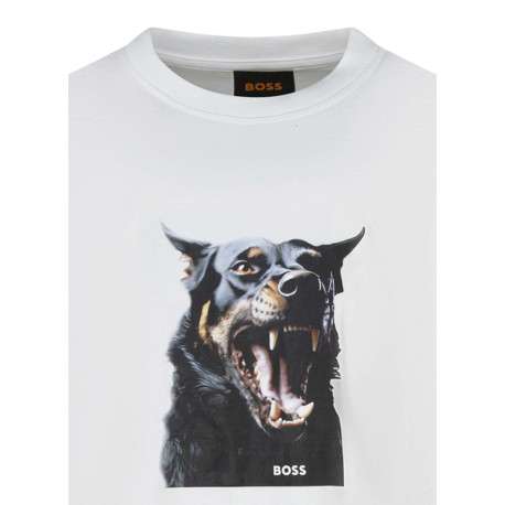 T-shirt en coton blanc à motifs avec une coupe droite et un col rond - Image 3