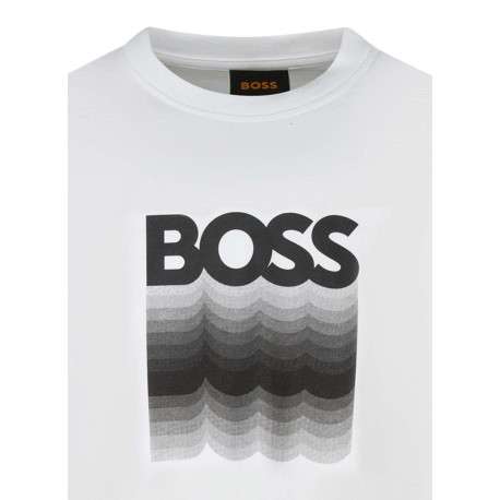 T-shirt en coton blanc avec imprimé logo à coupe droite et à col rond - Image 3