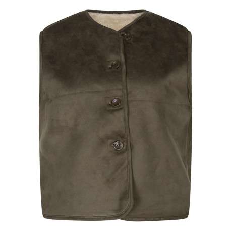 Gilet kaki uni avec une coupe ajustée et une fermeture boutonnée - Image 3