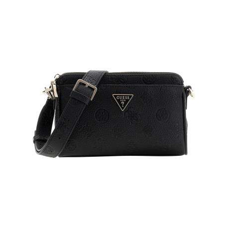 Sac à bandoulière amovible et réglable noir pourvu d'un motif monogramme embossé