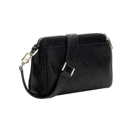 Sac à bandoulière amovible et réglable noir pourvu d'un motif monogramme embossé - Image 2