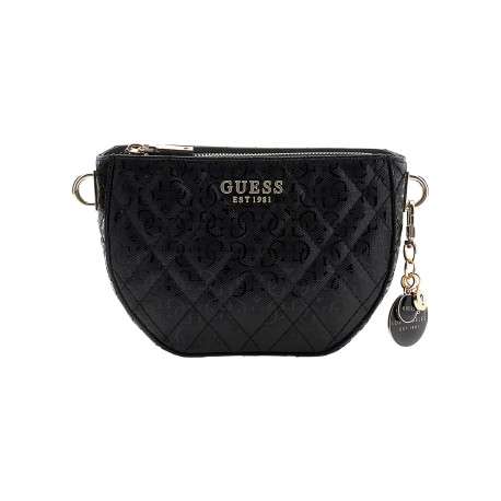 Sac à bandoulière amovible noir matelassé orné d'un motif monogramme