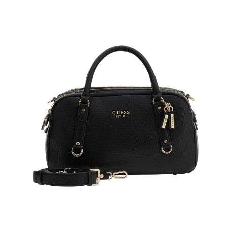 Sac noir aspect grainé forme bowling pourvu d'une bandoulière amovible