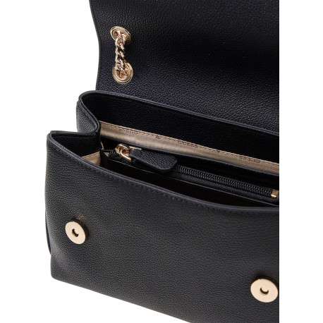 Sac à main noir grainé pourvu d'anses multipositions avec chainettes dorées - Image 3