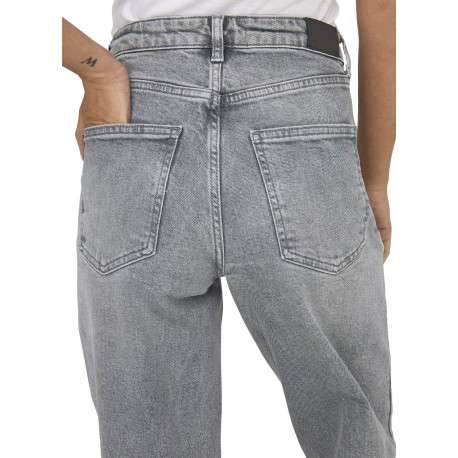 Jean gris uni en coton avec une coupe flare et un effet délavé - Image 7
