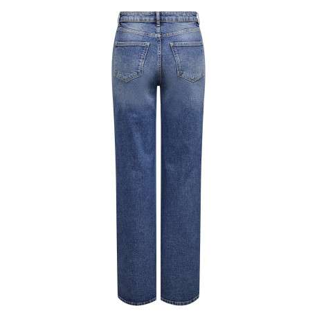 Jean bleu uni en coton avec une coupe flare et un effet délavé - Image 2