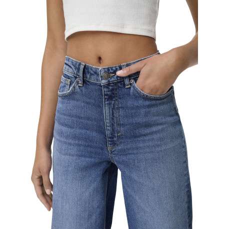Jean bleu uni en coton avec une coupe flare et un effet délavé - Image 6