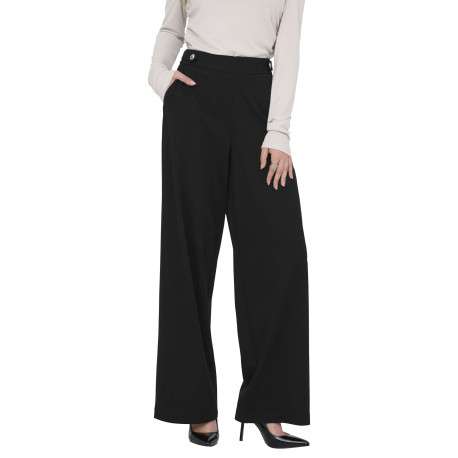 Pantalon noir uni avec une coupe flare et une taille élastique - Image 3