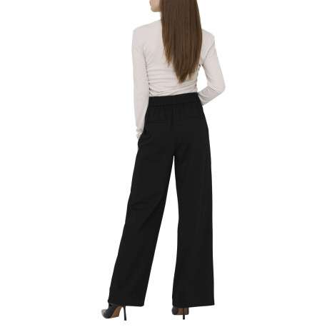 Pantalon noir uni avec une coupe flare et une taille élastique - Image 4
