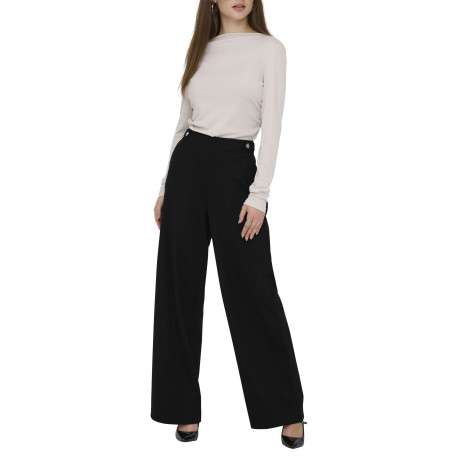 Pantalon noir uni avec une coupe flare et une taille élastique - Image 6