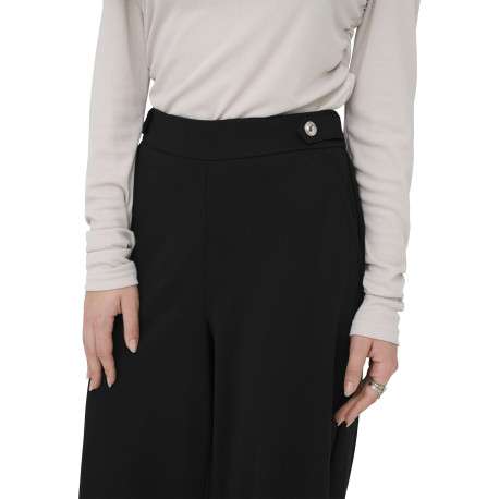 Pantalon noir uni avec une coupe flare et une taille élastique - Image 7