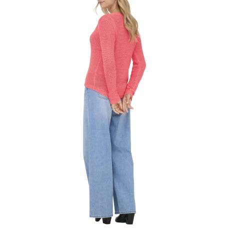 Pull rose uni avec une coupe droite et un col rond en maille tricotée - Image 4