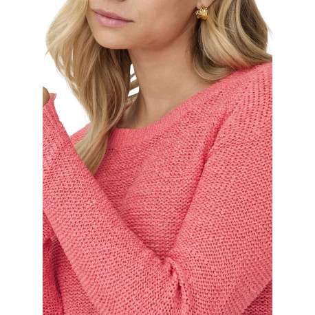 Pull rose uni avec une coupe droite et un col rond en maille tricotée - Image 6