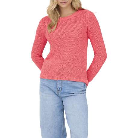 Pull rose uni avec une coupe droite et un col rond en maille tricotée - Image 7