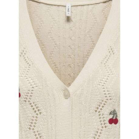 Gilet en coton mélangé beige avec des motifs cerises et à coupe droite - Image 3