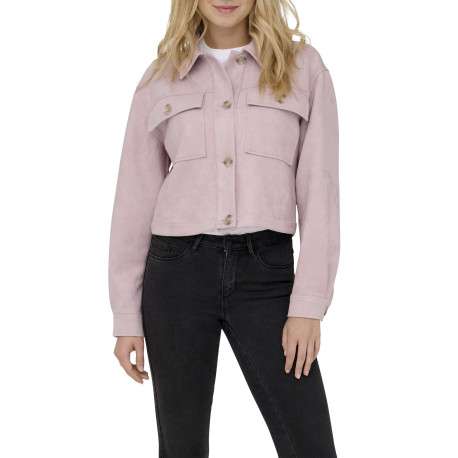 Blouson rose uni à coupe droite avec un col à revers et des boutons - Image 5