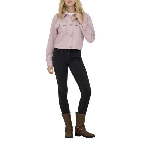 Blouson rose uni à coupe droite avec un col à revers et des boutons - Image 6