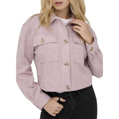 Blouson rose uni à coupe droite avec un col à revers et des boutons - Image 7