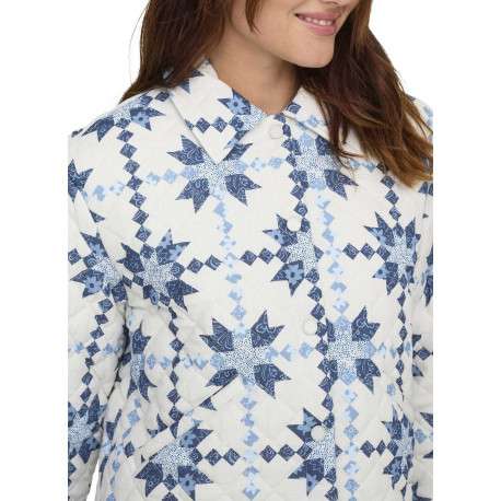 Blouson beige avec des imprimés bleus clairs et bleus foncé à coupe droite - Image 6