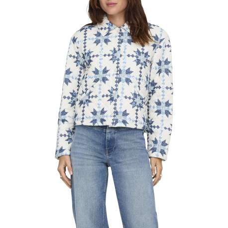 Blouson beige avec des imprimés bleus clairs et bleus foncé à coupe droite - Image 7