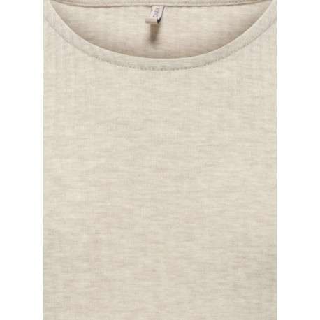 T-shirt beige uni court avec un col rond et des manches courtes - Image 3