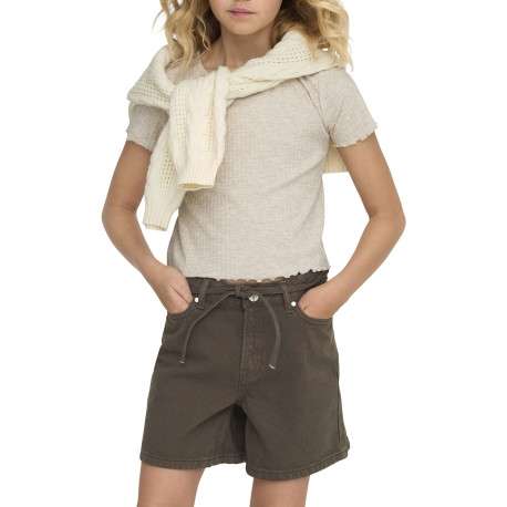 T-shirt beige uni court avec un col rond et des manches courtes - Image 4
