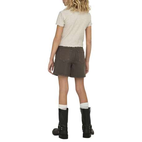 T-shirt beige uni court avec un col rond et des manches courtes - Image 5