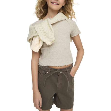 T-shirt beige uni court avec un col rond et des manches courtes - Image 6