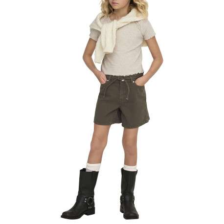 T-shirt beige uni court avec un col rond et des manches courtes - Image 7