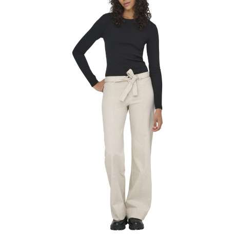 Pantalon en coton écru uni avec une coupe bootcut et une ceinture - Image 3