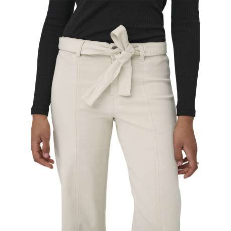 Pantalon en coton écru uni avec une coupe bootcut et une ceinture - Image 5