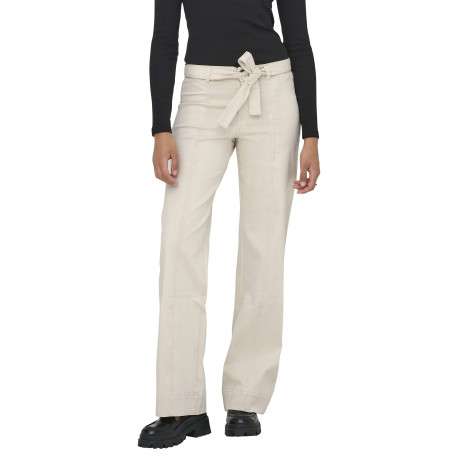 Pantalon en coton écru uni avec une coupe bootcut et une ceinture - Image 6