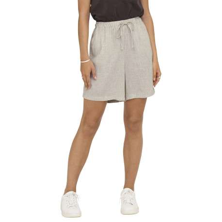 Short beige uni taille haute avec une coupe fluide et une taille élastiquée - Image 3