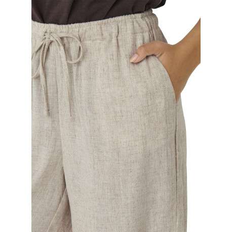 Short beige uni taille haute avec une coupe fluide et une taille élastiquée - Image 5