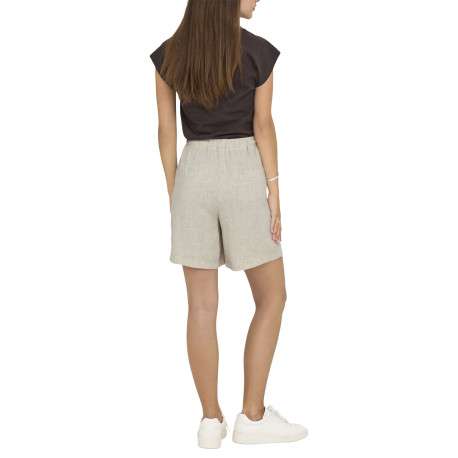 Short beige uni taille haute avec une coupe fluide et une taille élastiquée - Image 6