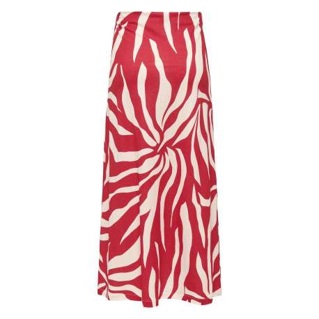 Jupe longue rouge avec des motifs floraux et une coupe fluide - Image 2