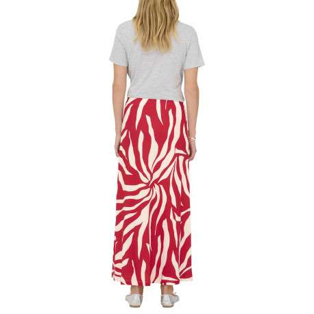 Jupe longue rouge avec des motifs floraux et une coupe fluide - Image 4
