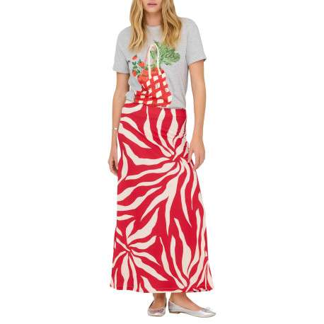 Jupe longue rouge avec des motifs floraux et une coupe fluide - Image 5