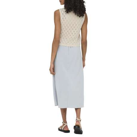 Gilet beige uni à coupe droite avec un col V et sans manche - Image 4