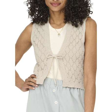 Gilet beige uni à coupe droite avec un col V et sans manche - Image 6