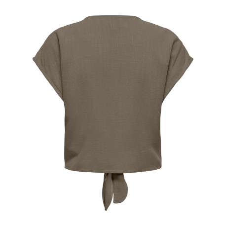 Chemisier fluide taupe uni avec une coupe droite et un col v - Image 2
