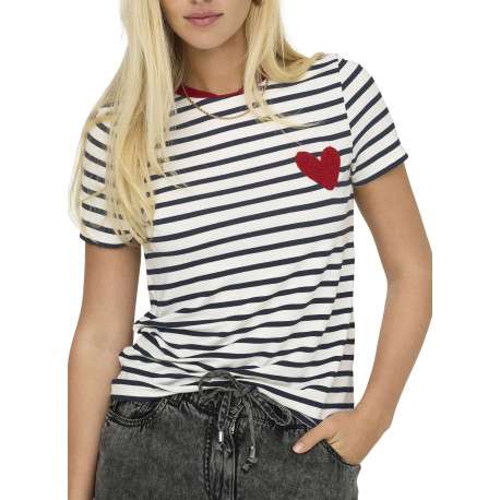 T-shirt blanc à rayures avec une coupe droite et un col rond - Image 4