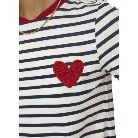 T-shirt blanc à rayures avec une coupe droite et un col rond - Image 6