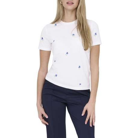 T-shirt en coton biologique blanc à fleurs avec une coupe droite et un col rond - Image 3