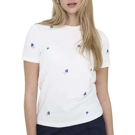 T-shirt en coton biologique blanc à fleurs avec une coupe droite et un col rond - Image 6