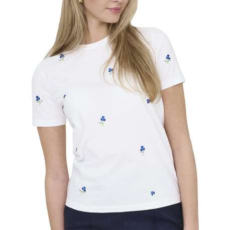 T-shirt en coton biologique blanc à fleurs avec une coupe droite et un col rond - Image 7