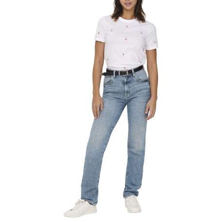 T-shirt en coton biologique blanc à cerises avec une coupe droite et un col rond - Image 6
